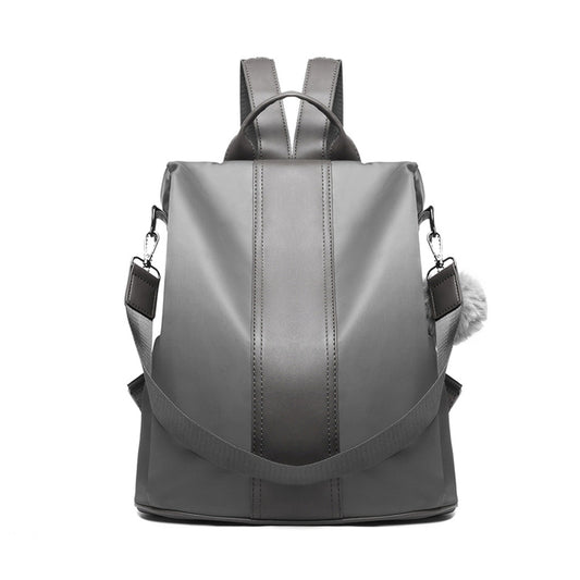 Miss Lulu Two Way Backpack Shoulder Bag with Pom Pom Pendant (LG1903) - Grey