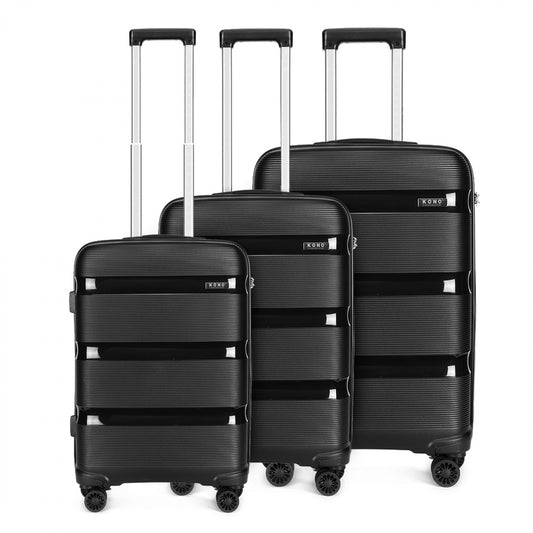 Kono Bright Hard Shell PP Suitcase 3 Pieces Set - Classic Collection (K2092L) - Black