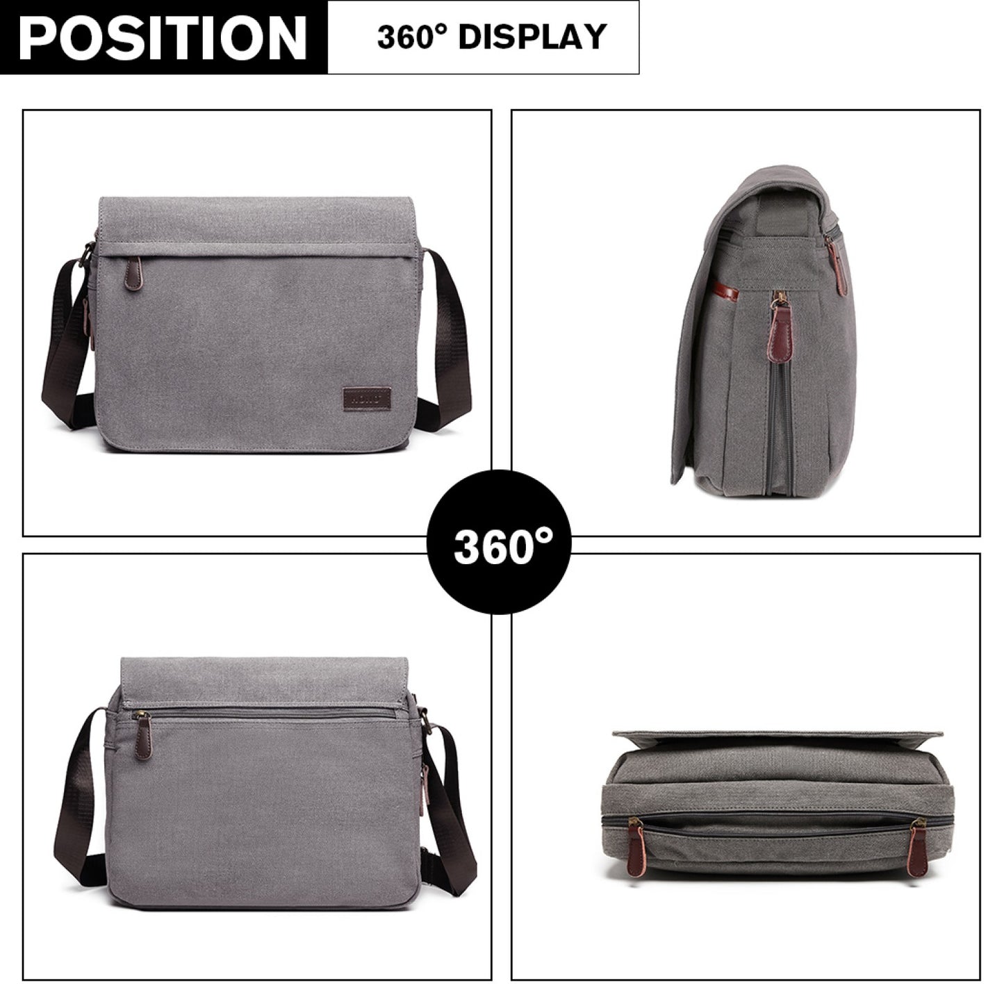 Miss Lulu Kono Classic Expanding Messenger Bag (LB1925) - Grey