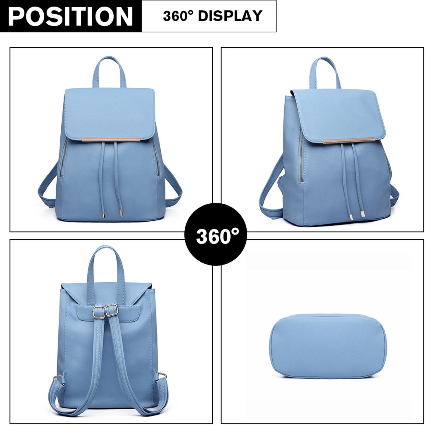 Miss Lulu Faux Leather Stylish Fashion Backpack (E1669) - Light Blue