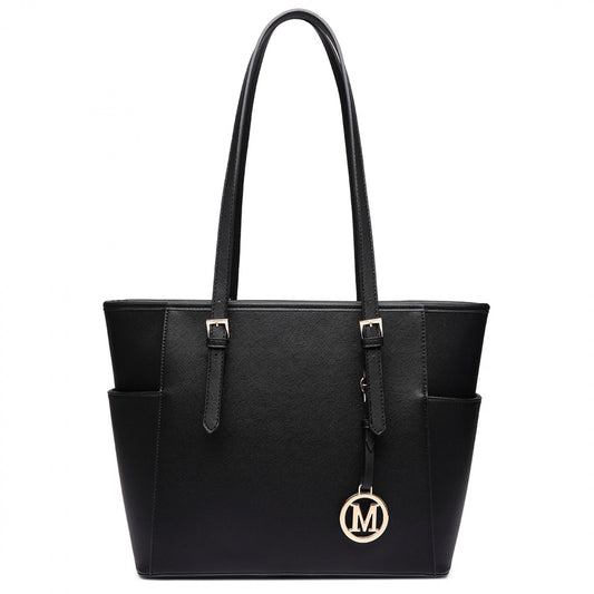 Miss Lulu Faux Leather Adjustable Handle Tote Bag (LM1642-1) - Black