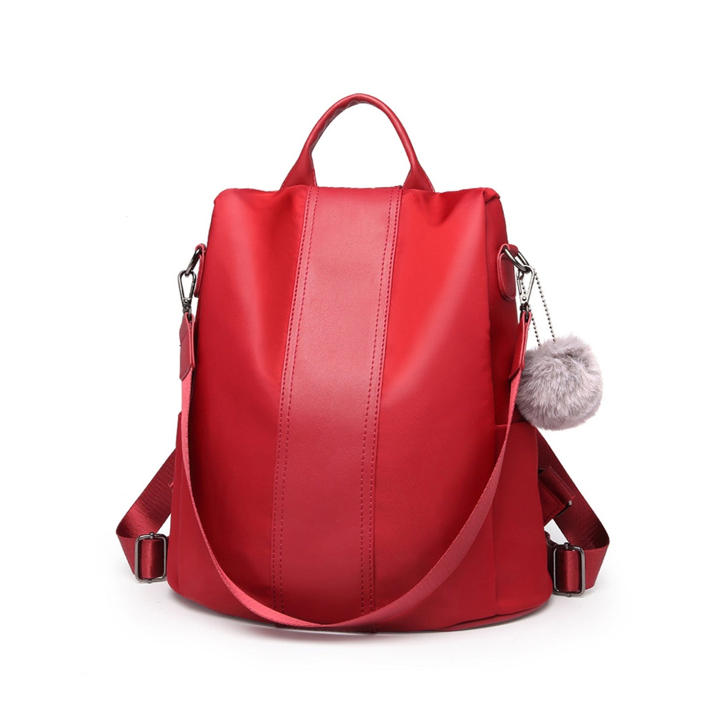 Miss Lulu Two Way Backpack Shoulder Bag with Pom Pom Pendant (LG1903) - Red