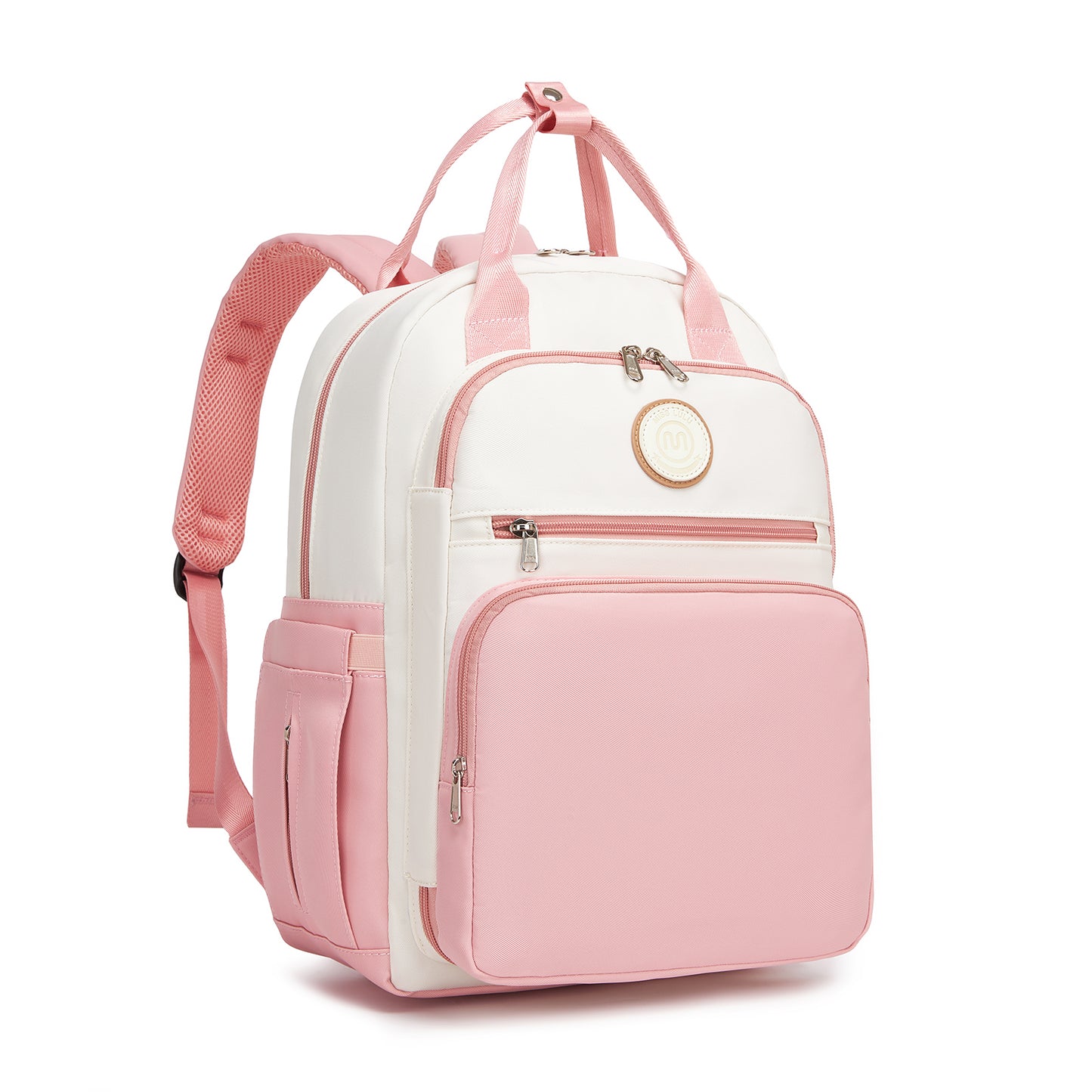 Pink and beige Miss Lulu baby changing backpack front view