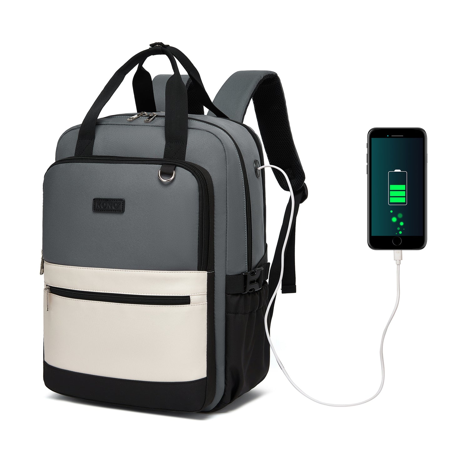 Kono Water-Resistant Laptop Backpack - Grey and Beige