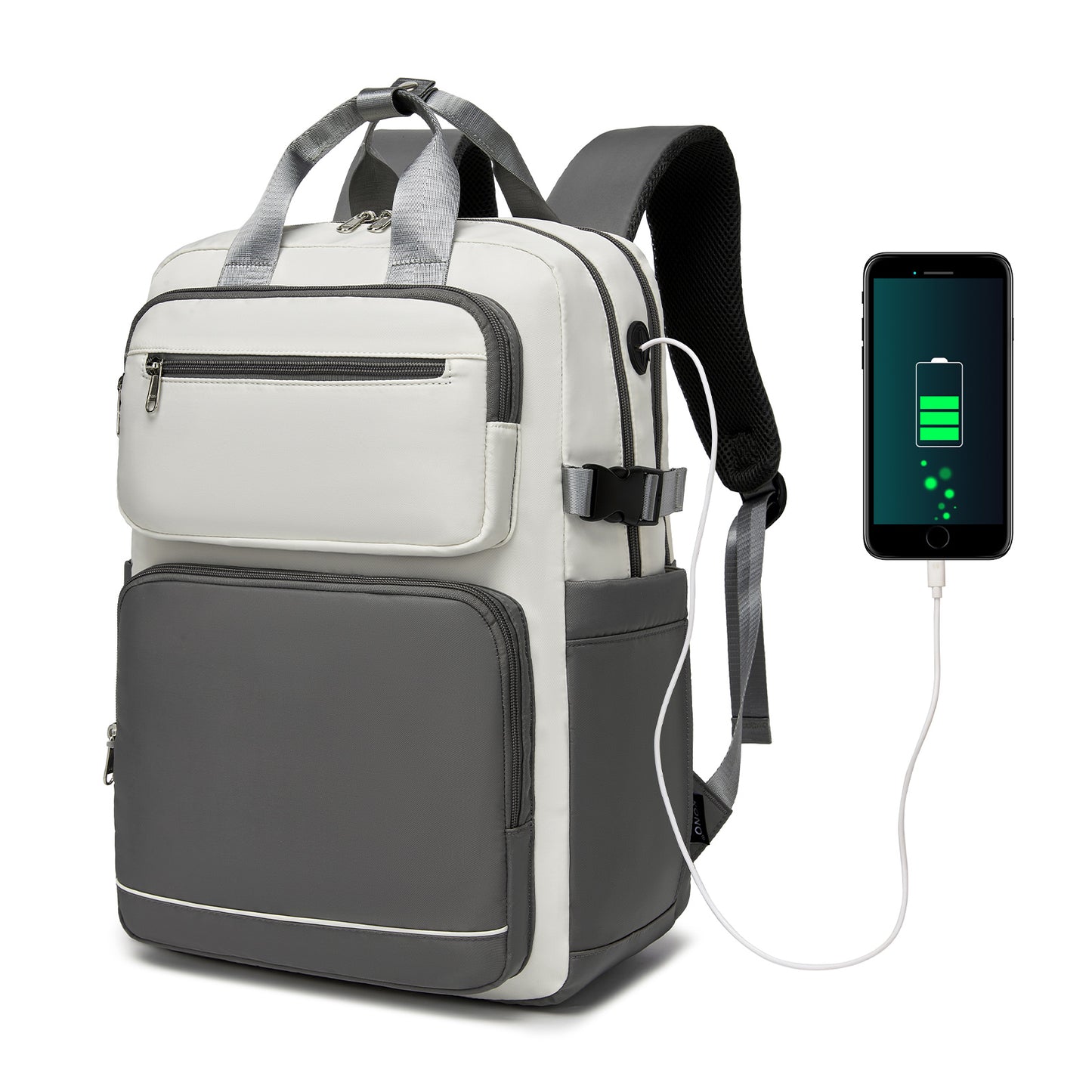 Kono Reflective Laptop Travel Backpack - Beige and Grey