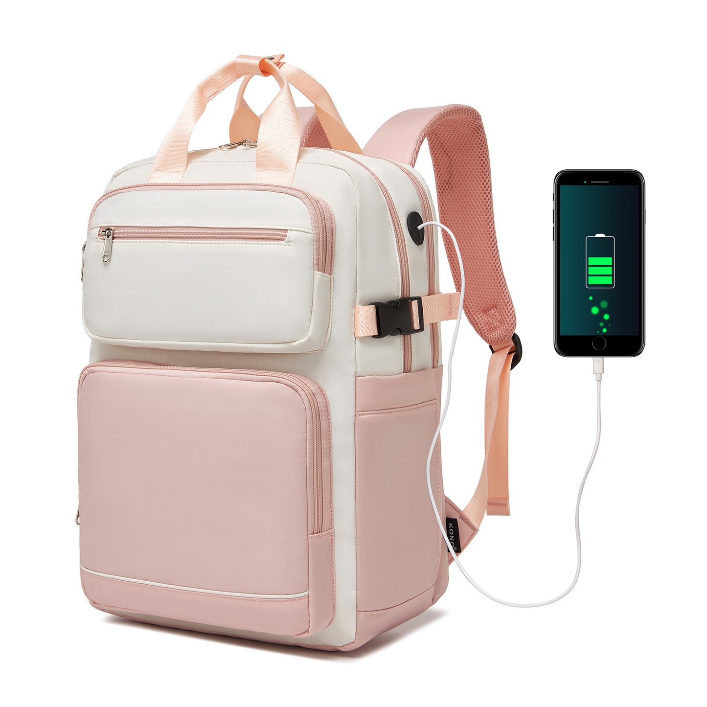 Kono Reflective Laptop Travel Backpack - Beige and Pink