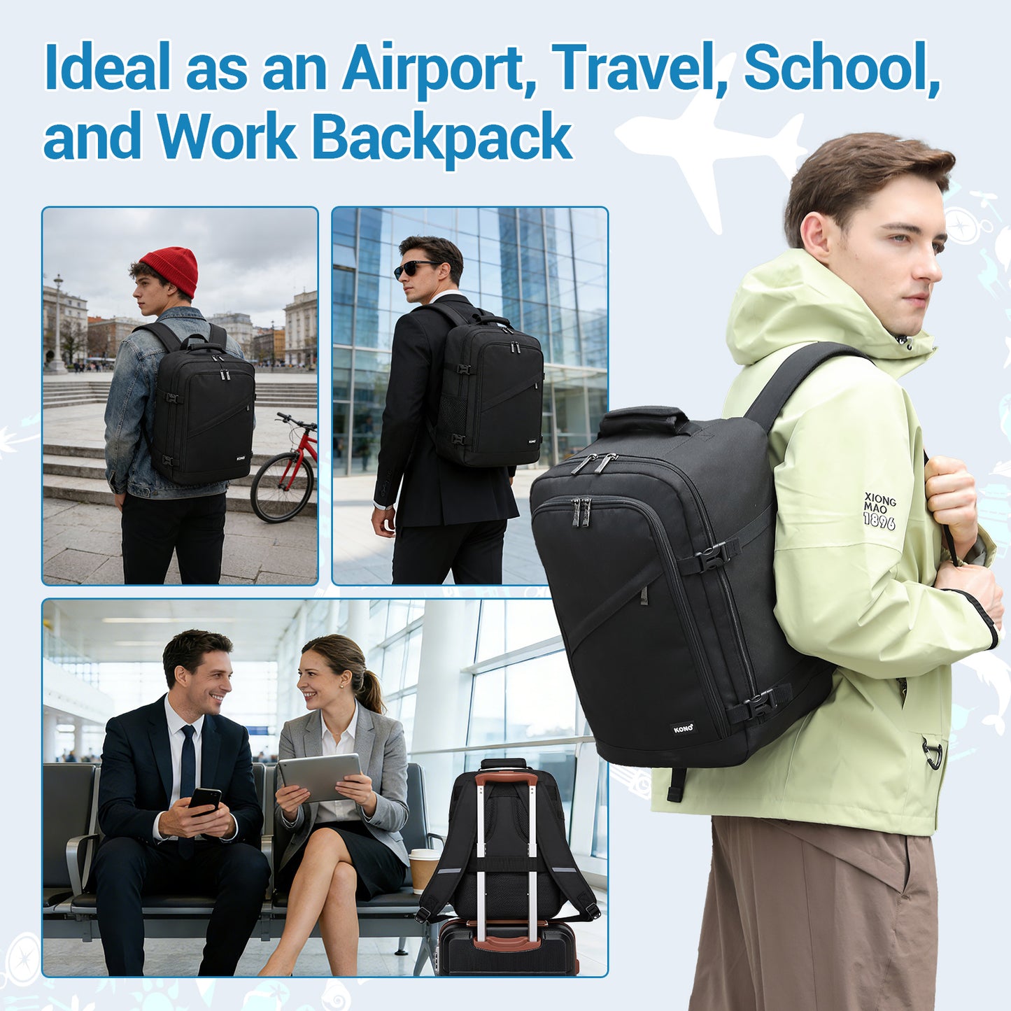 Kono black flexible cabin backpack product view