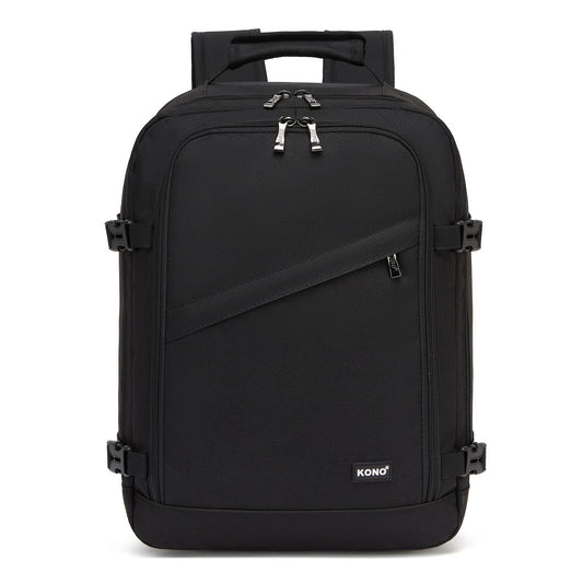 Kono Flexible Cabin Backpack 30×20×40-Fits 15.6" Laptop, Clamshell Access-Great for Holidays, Work Trips & Commuting (BPK2551) - Black