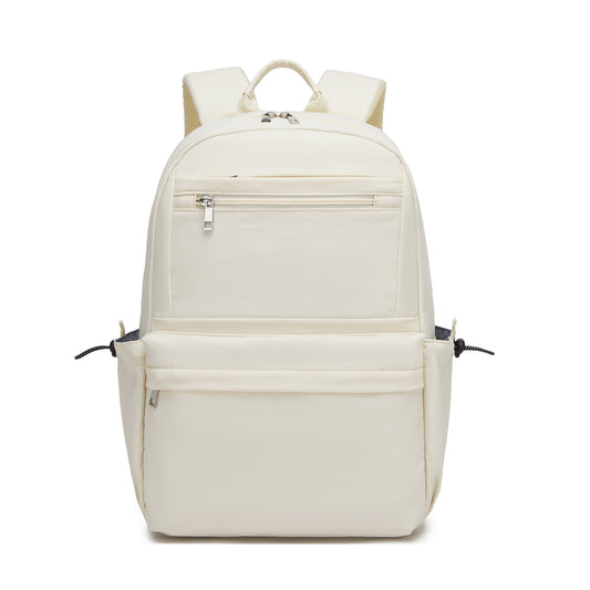 KONO Stylish Solid-Color Casual Backpack for School and Weekend Trips with Multi-Pocket Storage (BPK2606) - Beige