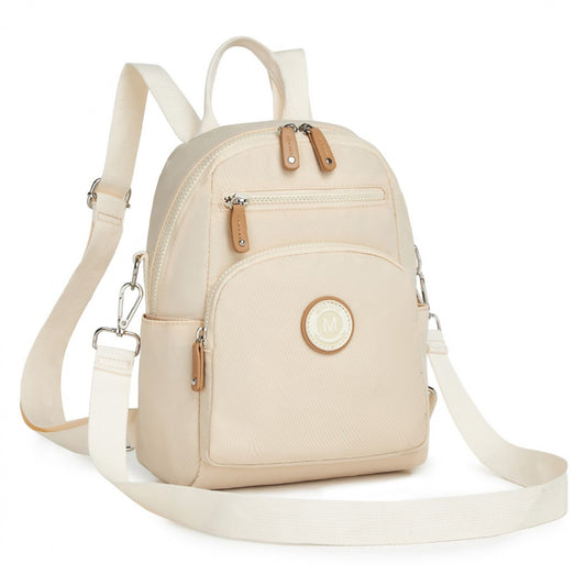 Miss Lulu 3-in-1 Convertible Backpack with Removable Long Strap – Wear as Backpack, Shoulder or Crossbody Bag (BPM2451) - Beige