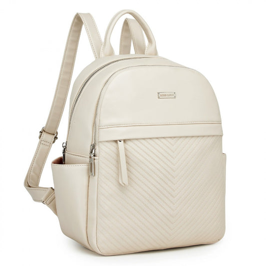 Miss Lulu Stylish PU Leather Backpack with Anti-Theft Back Zipper for Work, Travel & Daily Use (BPM2452) - Beige