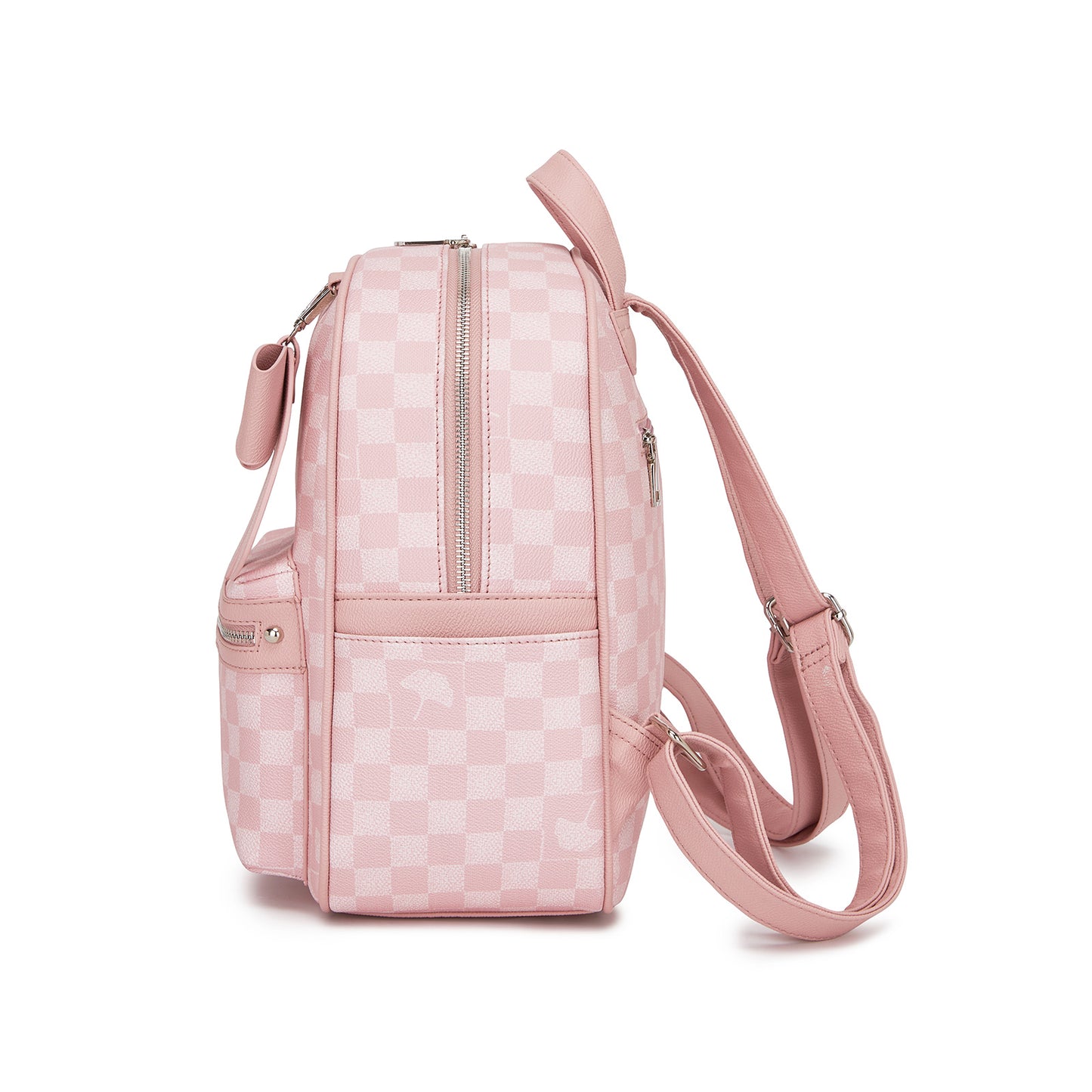Miss Lulu Checked PVC Backpack with Detachable Bow, Casual Women’s Daypack for School, Travel & Daily Use (BPM2614) - Pink