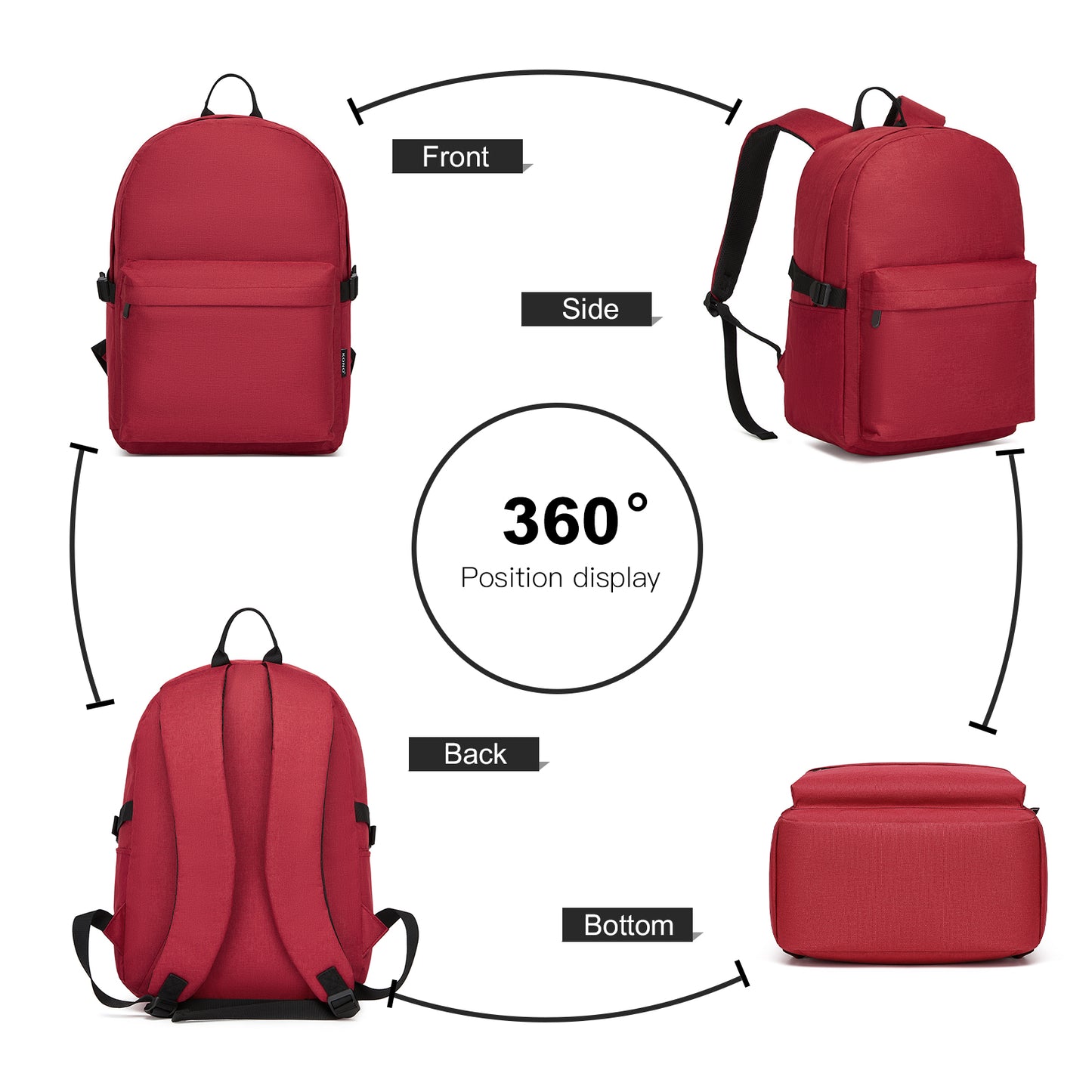 Kono Durable Polyester Everyday Backpack With Sleek Design (E1930) - Red