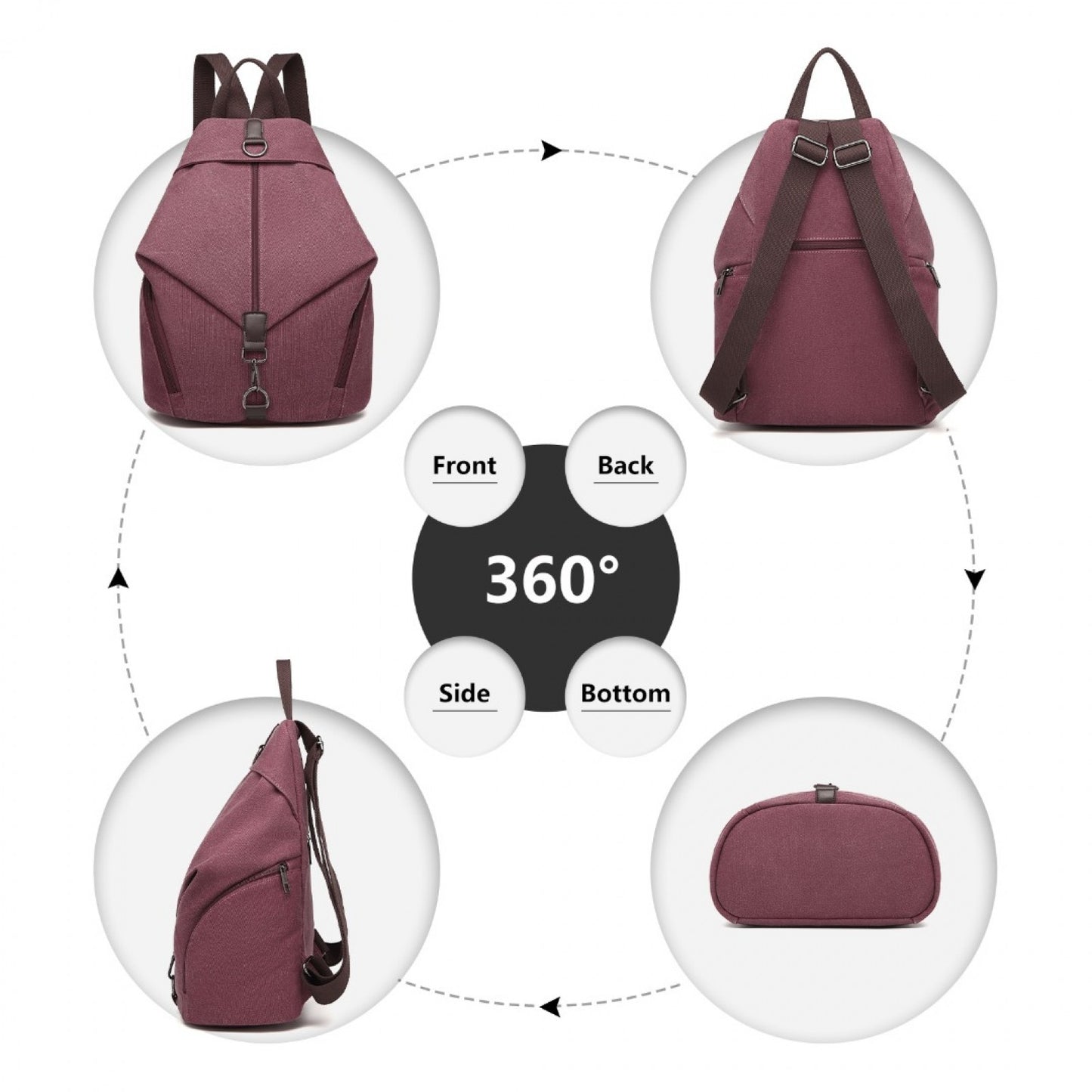 Kono Fashion Anti-Theft Canvas Backpack (EB2044) - Red