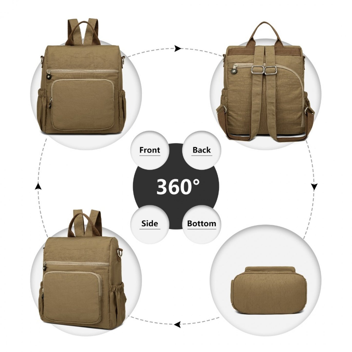 Kono Multi Way Anti-theft Waterproof Backpack Shoulder Bag (EH2107) - Khaki