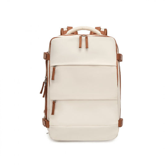 Kono Multi-Functional Breathable Travel Backpack With USB Charging Port And Separate Shoe Compartment (EQ2344) - Beige & Brown