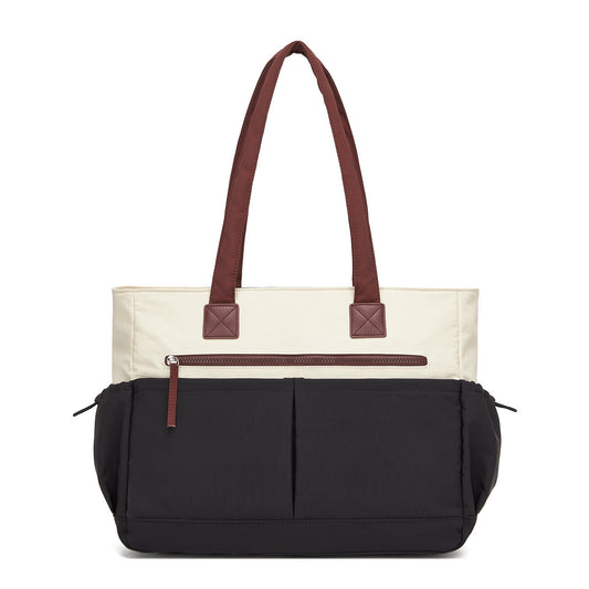 Miss Lulu Chic Roomy Ladies Shoulder Tote Bag, with 15.6-inch Laptop Sleeve and Luggage Strap for Daily Use (HBM2611) - Beige & Black