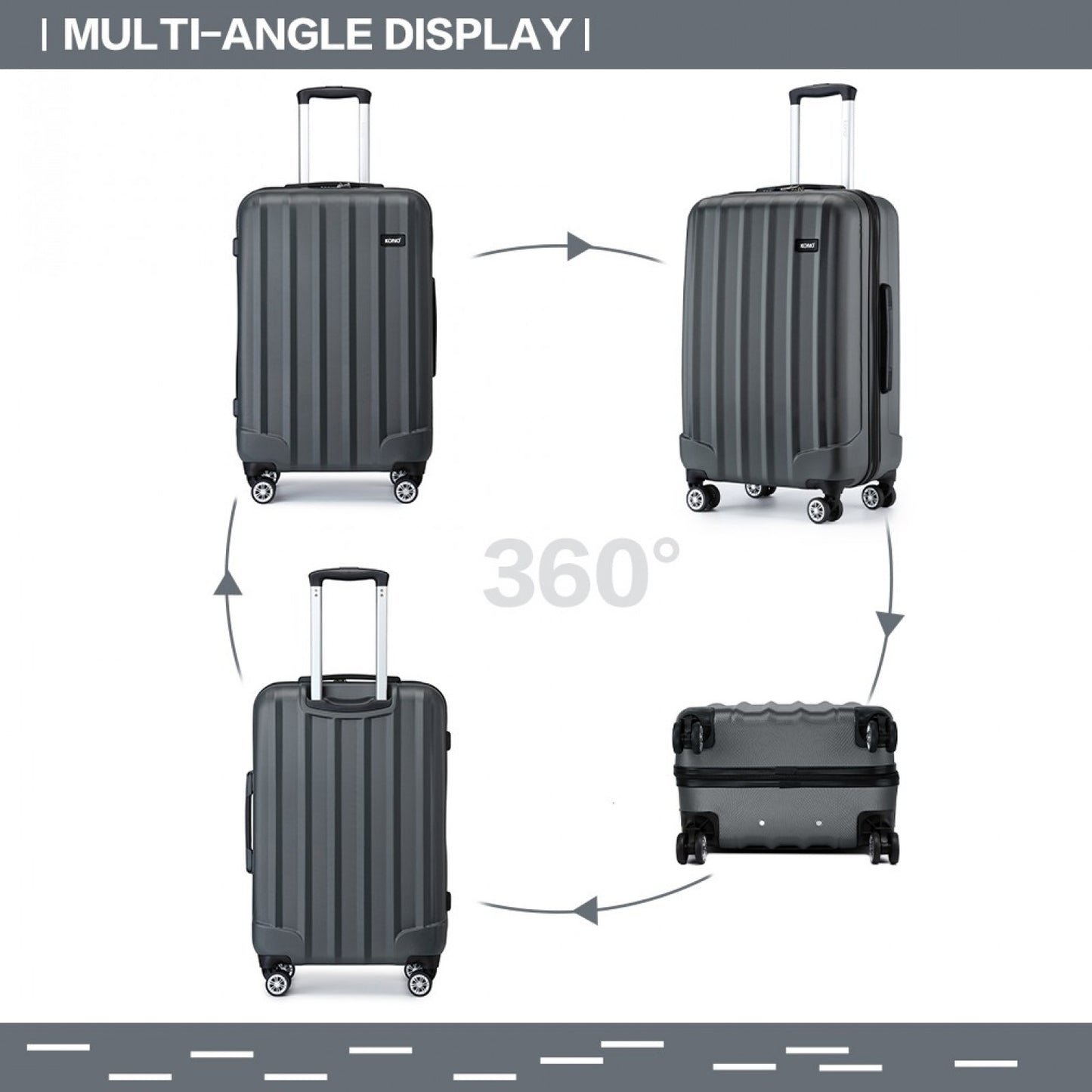 Kono ABS+PC Hard Shell Luggage with Vertical Stripes Ideal for (K1773-1L) - Grey