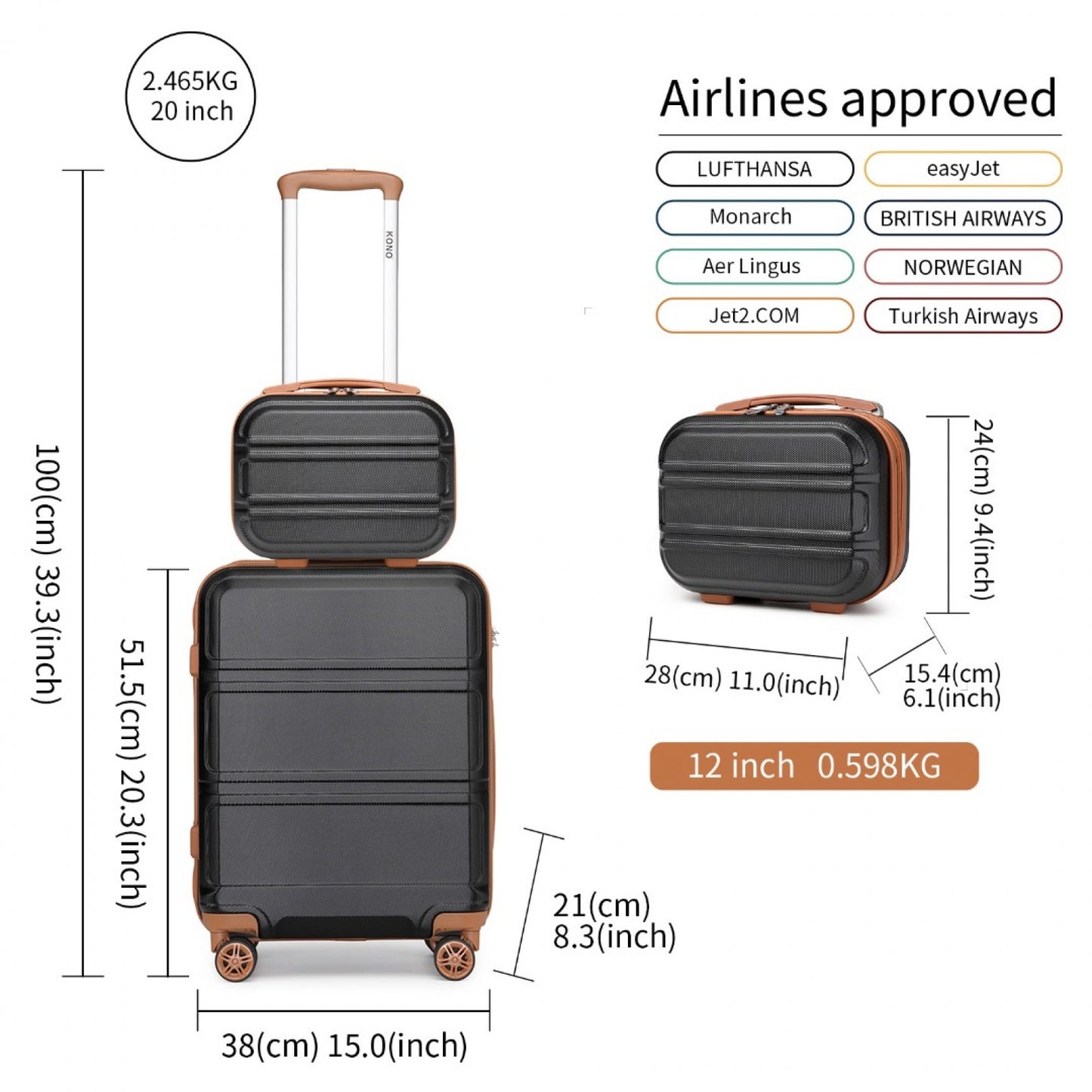 Black and brown luggage set interior