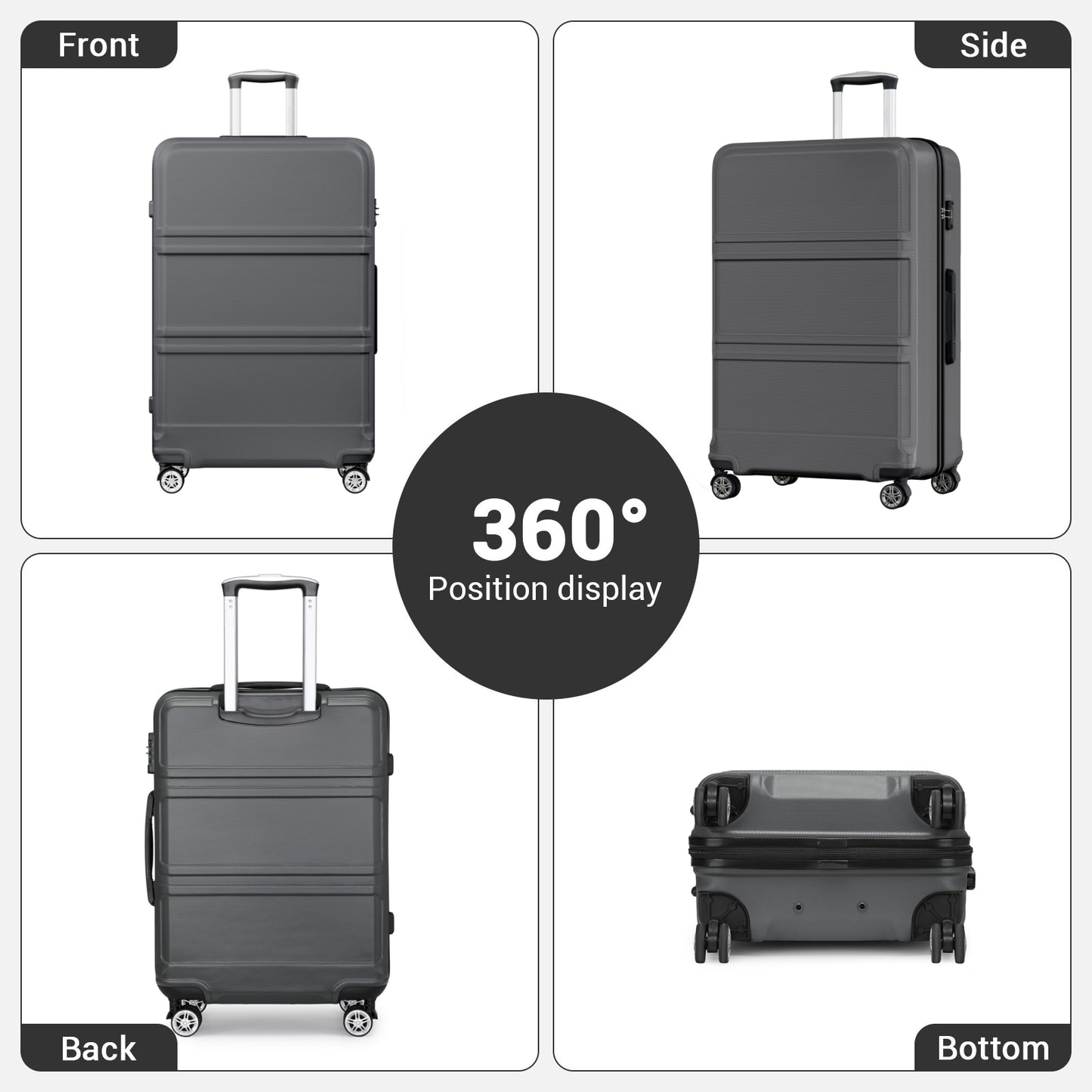 Kono ABS Sculpted Horizontal Design Cabin Luggage (K1871-1L) - Grey