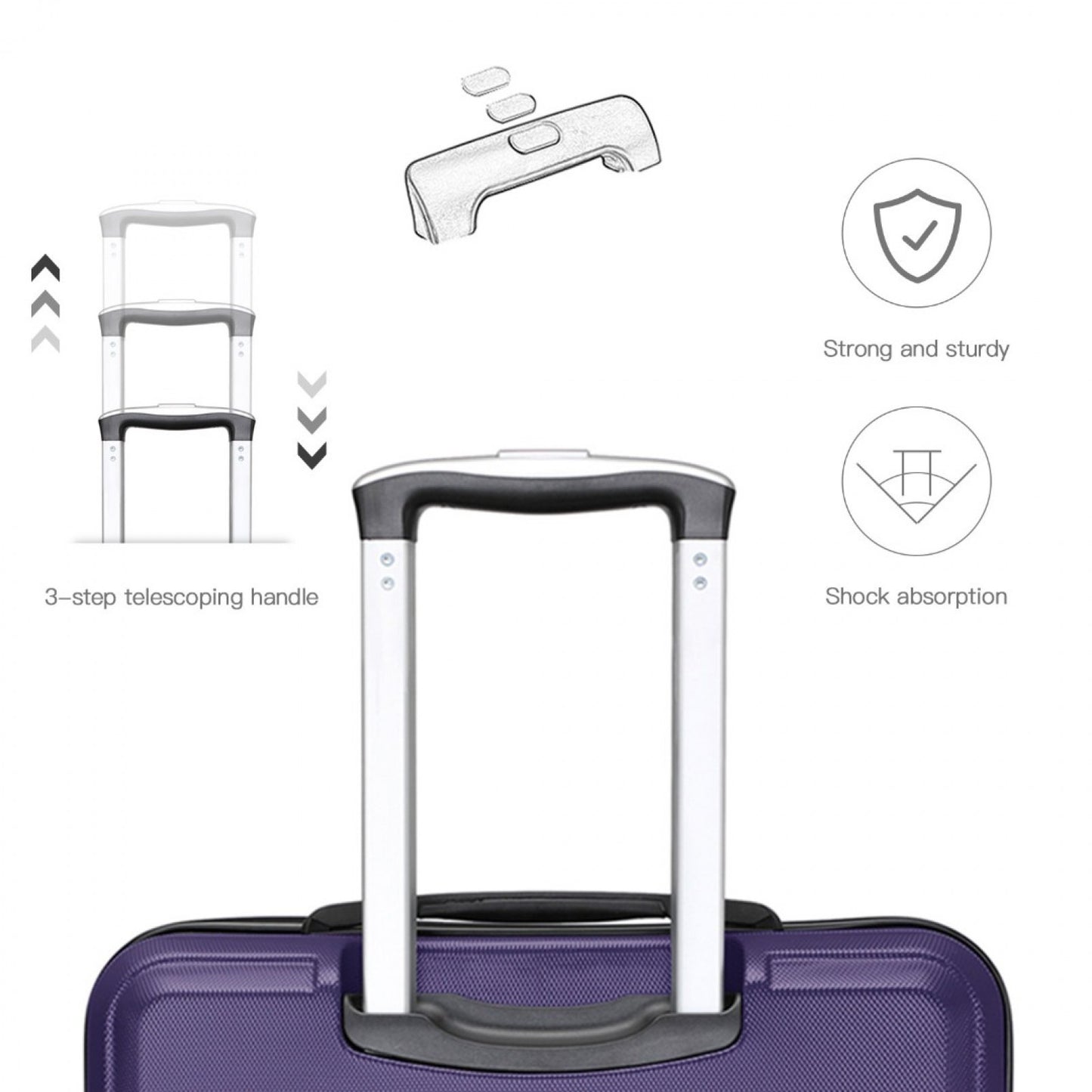 Kono ABS Sculpted Horizontal Design Cabin Luggage (K1871-1L) - Purple