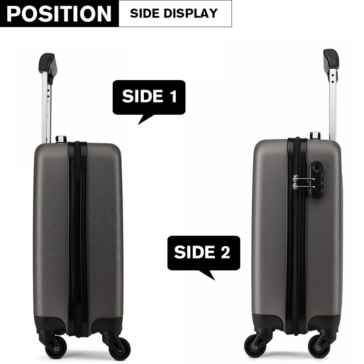 Kono ABS Hard Shell Luggage 4 Wheel Spinner Suitcase (K1872L) - Grey