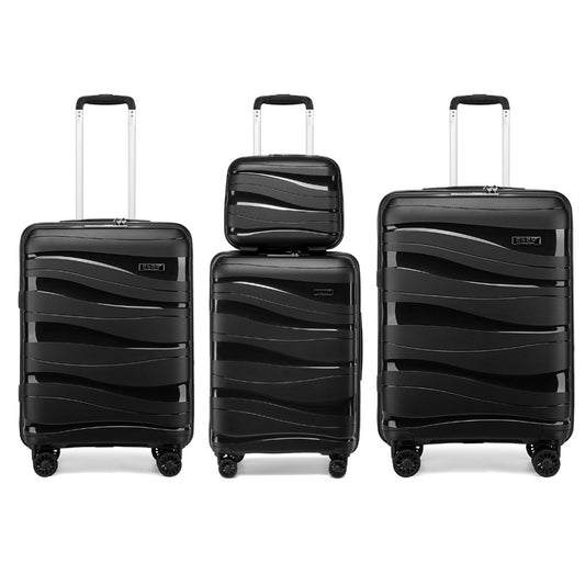 Kono Lightweight Polypropylene Hard Shell 4 Piece Suitcase Set With TSA Lock And Vanity Case (K2094L) - Black