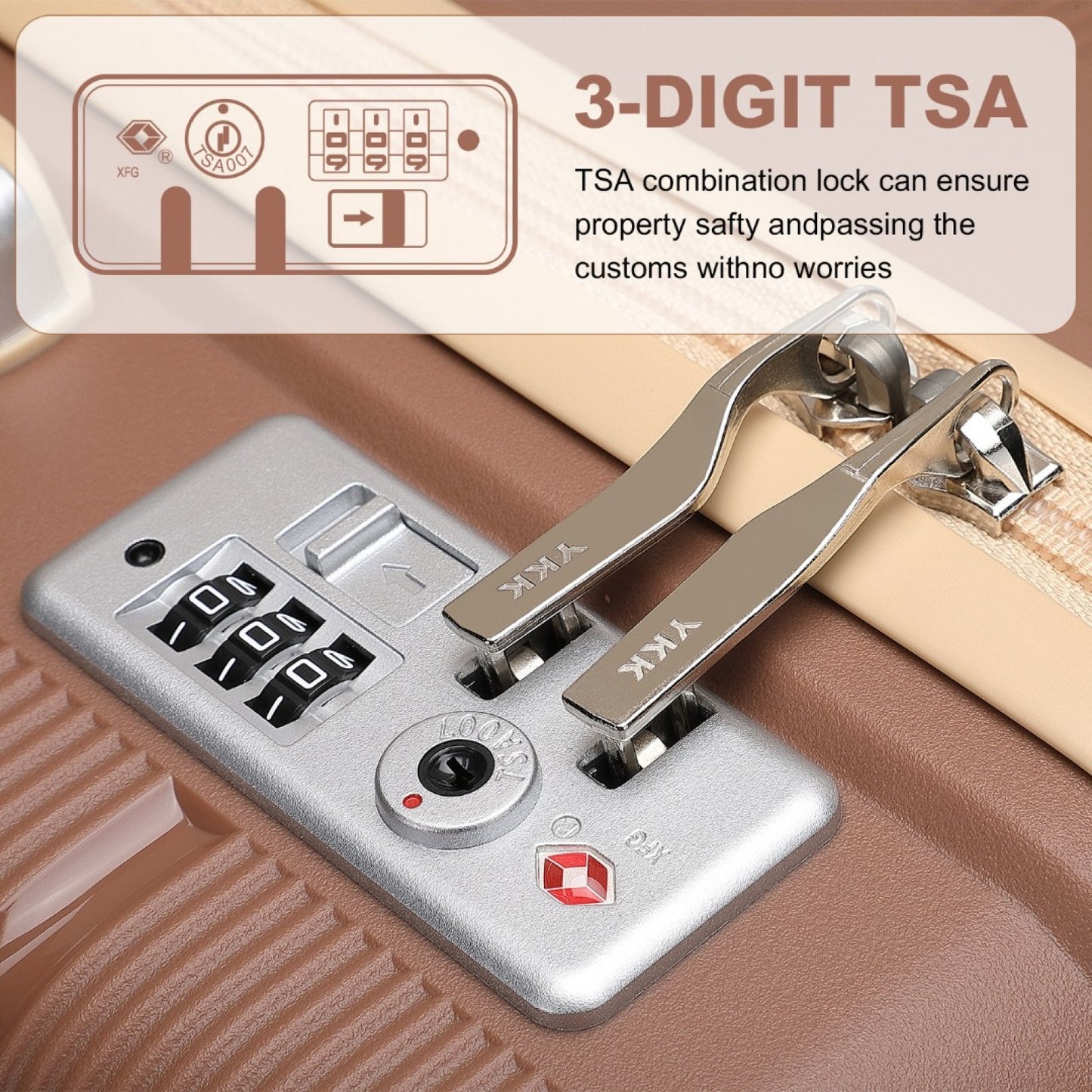 British Traveller Multi-Texture Polypropylene Hard Shell Suitcase With TSA Lock (K2392L) - Brown & Apricot