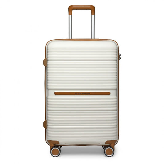 British Traveller Multi-Texture Polypropylene Hard Shell Suitcase With TSA Lock (K2392L) - Cream