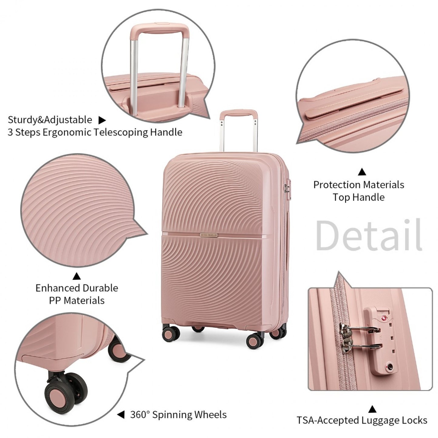 British Traveller Spinner Hard Shell PP Suitcase With TSA Lock (K2393L) - Nude