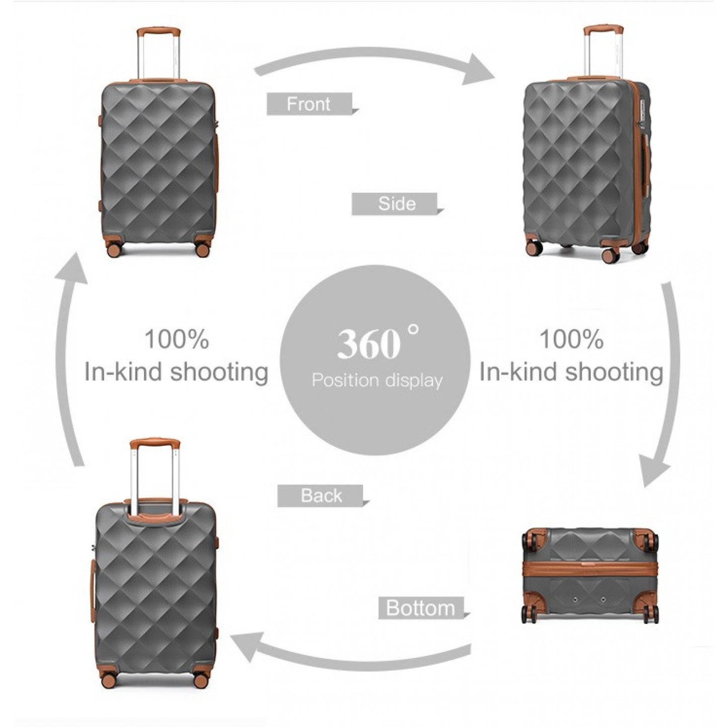 British Traveller Ultralight ABS And Polycarbonate Bumpy Diamond Suitcase With TSA Lock (K2395L) - Grey & Brown