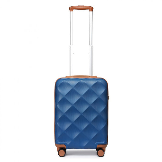 British Traveller Ultralight ABS And Polycarbonate Bumpy Diamond Suitcase With TSA Lock (K2395L) - Navy & Brown