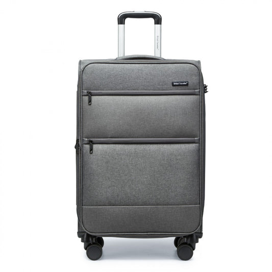 British Traveller Lightweight Cabin Suitcase with Soft Shell and Laptop Compartment (K2397L) - Grey