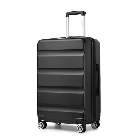 Kono 3-Piece Horizontal Engraved Hard Shell ABS+PC Suitcase with TSA Lock (KSK2482) - Black