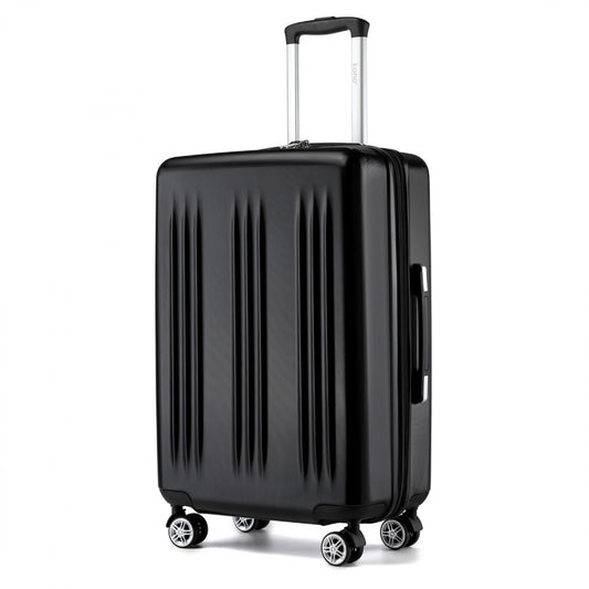 Kono 3 Piece Luggage Set 20/24/28 Inch Sleek Striped Expandable ABS+PC Suitcase With TSA Lock And Four Spinner Wheels (KSK2483) - Black