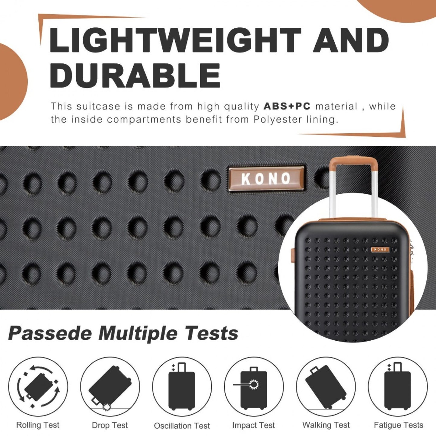 Kono Stylish ABS+PC Polka Dot Hard Shell Suitcase With TSA Lock (KSK2486) - Black & Brown