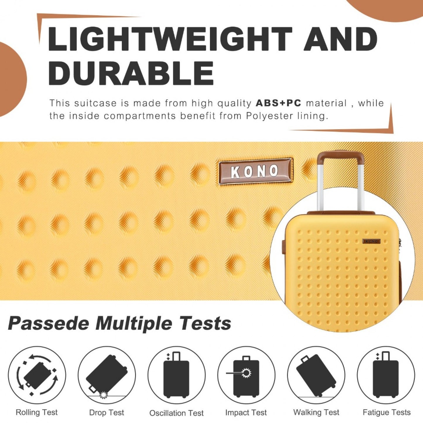 Kono Stylish ABS+PC Polka Dot Hard Shell Suitcase With TSA Lock (KSK2486) - Yellow & Brown