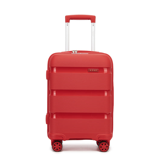 Kono PP Hardshell Suitcase–Lightweight Cabin Luggage with TSA Lock, 360° Silent Spinner Wheels (KSK2492) - Red