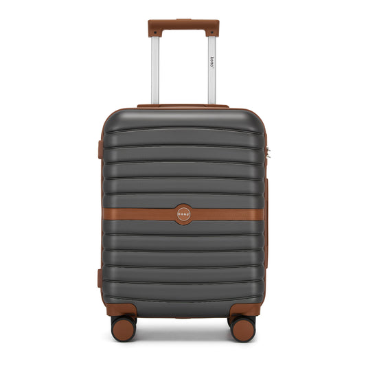 Kono ABS+PC Striped Design with Colour-Block Details Cabin Suitcase with Silent Spinner Wheels (KSK2592) - Grey & Brown