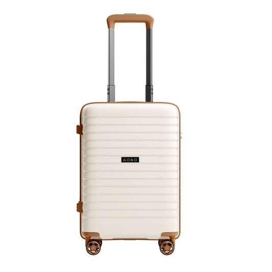 Kono Hard Shell Scratch-Resistant PP Luggage with Cup Holder, TSA Lock & Expandable Design-Cabin Trolley For Travel (KSK2595) - Beige & Brown