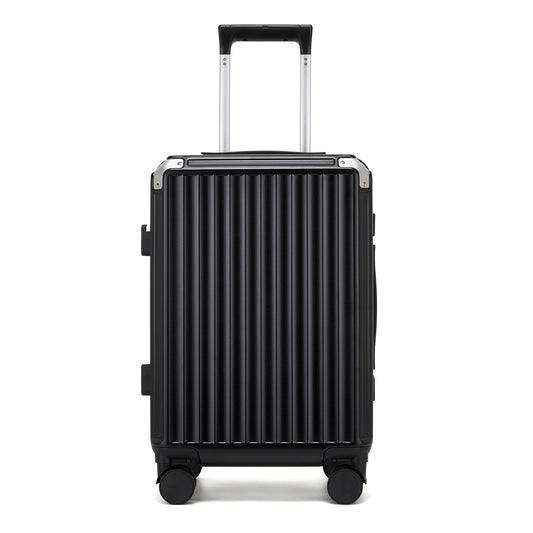 Kono Zipperless Aluminium Frame PC Hard Shell Suitcase – Smart Lock Travel Luggage with Phone Holder & Cup Holder (KSK2693) - Black