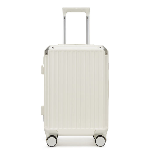 Kono Zipperless Aluminium Frame PC Hard Shell Suitcase – Smart Lock Travel Luggage with Phone Holder & Cup Holder (KSK2693) - White