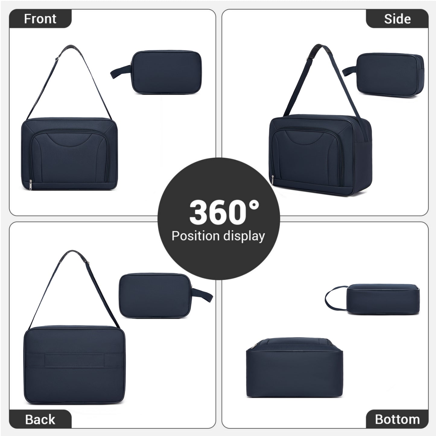 3 Piece 20 Inch Soft-shell Luggage Set with Cabin Shoulder Bag & Toiletry Bag, Lightweight Carry-On Travel Combo (KSN2586) - Navy