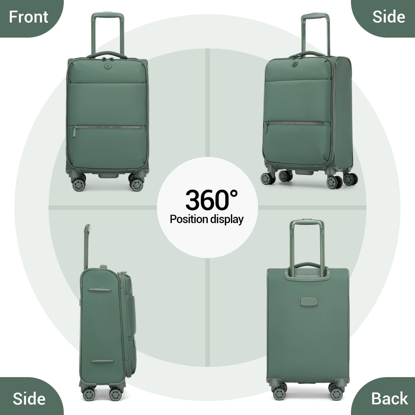 Women's Lightweight Softshell Suitcase with Spinner Wheels and Spacious Compartments (KSN2593) - Green