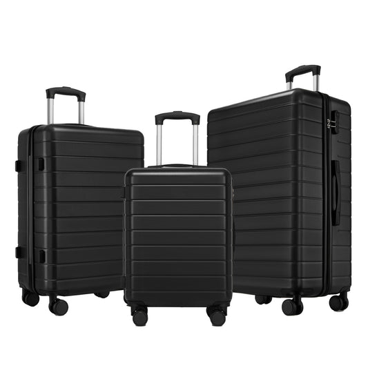 3-Piece Hard Shell Luggage Set (20/24/28 Inch), Lightweight ABS Suitcases with Silent Wheels & Combination Locks (KSN2691) - Black