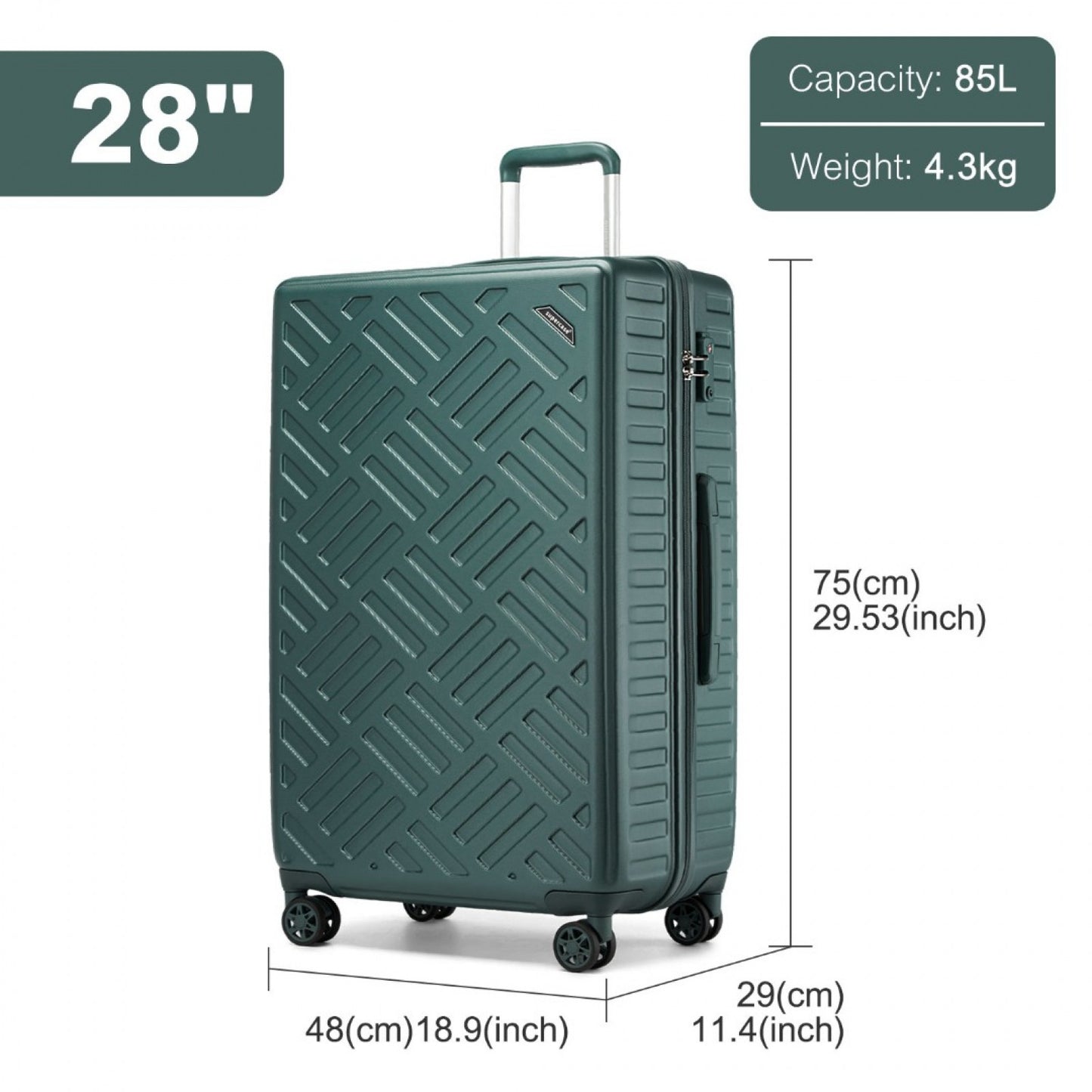 Supercase Sleek Geometric Pattern Hard Shell ABS+PC Cabin Suitcase with TSA Lock (KSS2495) - Military Green