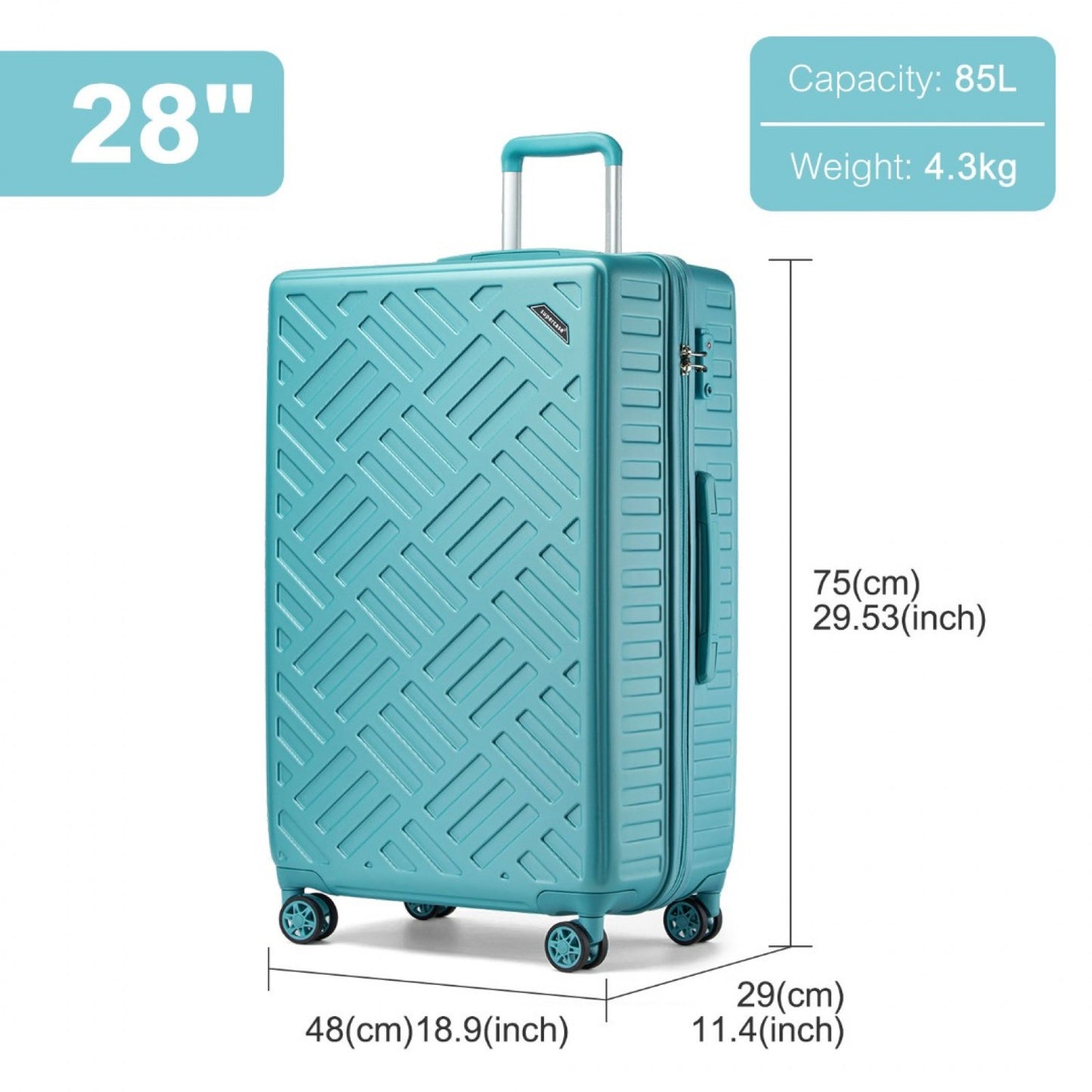 Supercase Sleek Geometric Pattern Hard Shell ABS+PC Cabin Suitcase with TSA Lock (KSS2495) - Blue