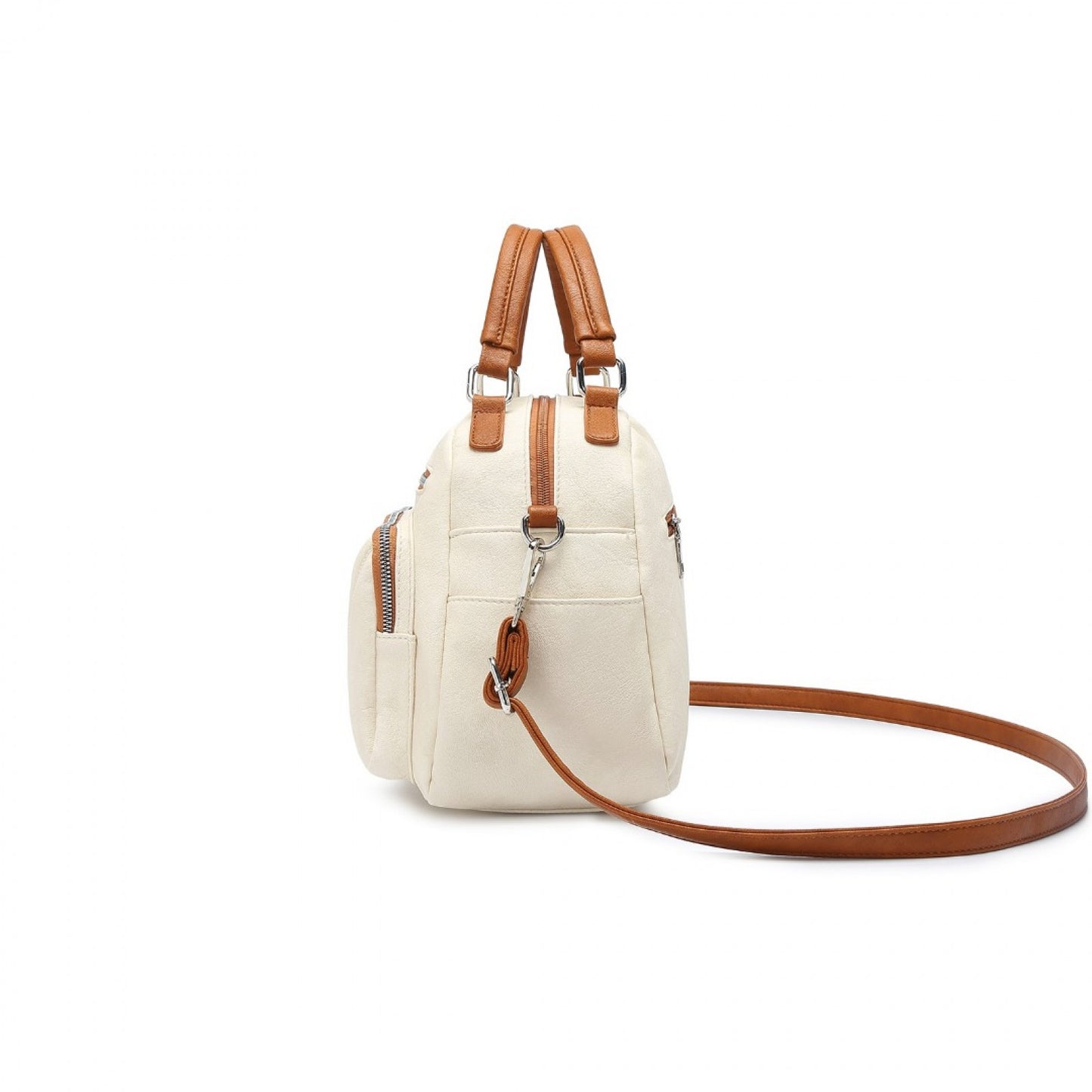 Miss Lulu Bowler Style Shoulder Bag (LB6907) - Beige & Brown
