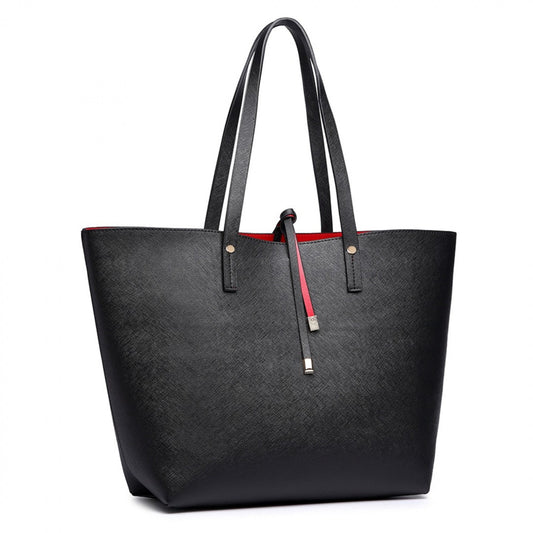 Miss Lulu Women Reversible Contrast Shopper Tote Bag Black (LT6628-1) - Miss Lulu Women Reversible Contrast Shopper Tote Bag Black