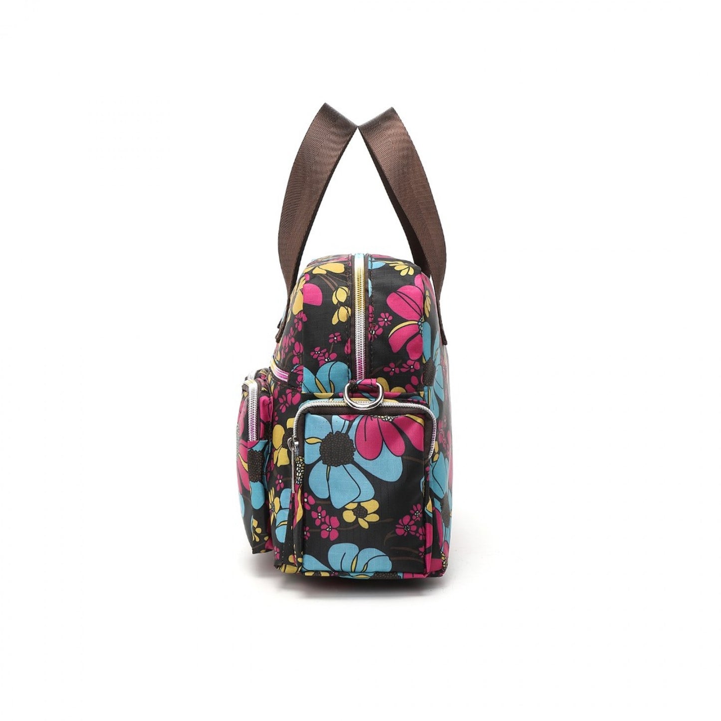 Kono Versatile Multi-Pocket Travel Bag With Adjustable Detachable Strap And Flower Print (MSK2434F) - Black